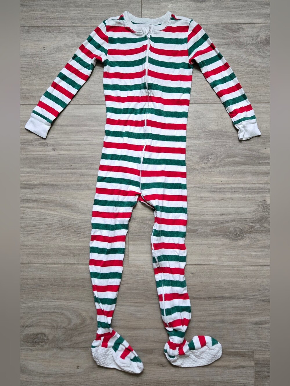 Old Navy Green & Red Striped Footed Pajamas